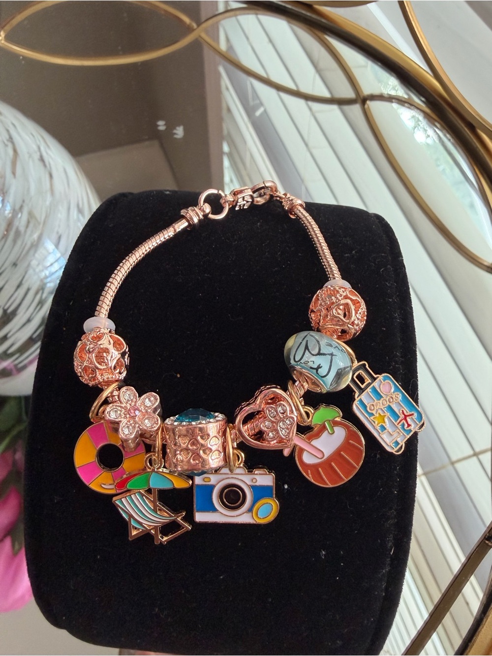 Rose Gold Tone Travel & Summer Charm Bracelet